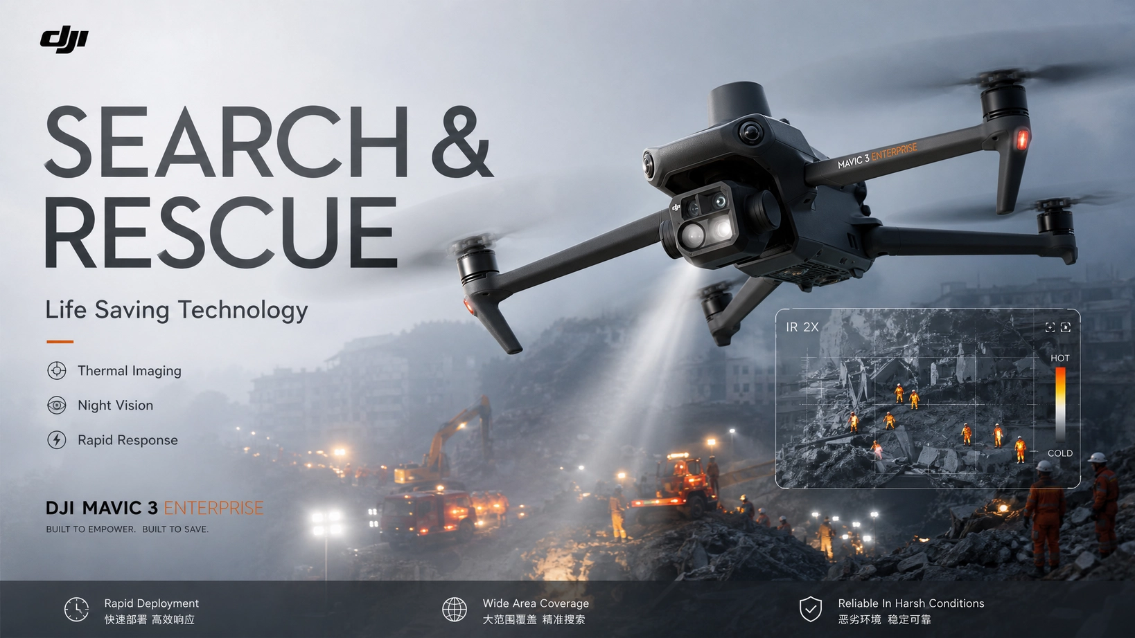 DJI drone supporting a search and rescue team